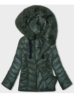 Tmavě zelená krátká zimní bunda s kapucí (5M3138-238)