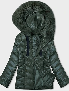 Tmavě zelená krátká zimní bunda s kapucí model 21246222 - J.STYLE