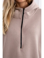 Zateplená mikina s bočnými rázporkami béžová