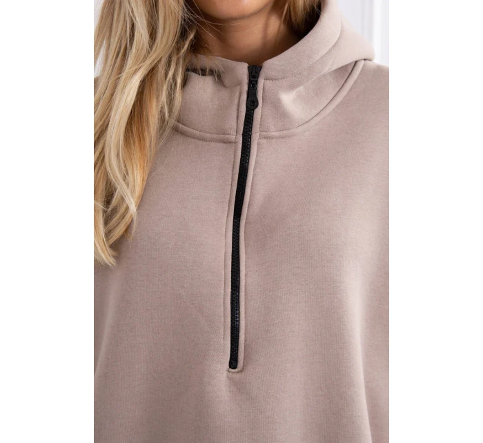 Zateplená mikina s bočnými rázporkami béžová