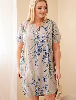 Dámské viskózové šaty Plus Size s krátkým rukávem a výstřihem na knoflíky fango