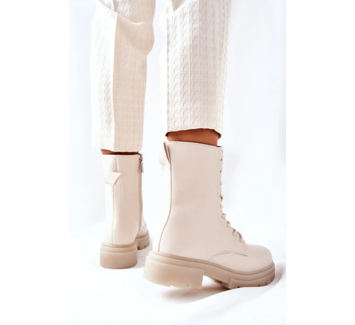 Wysokie Botki Workery Beżowe Rozelle Wysokie Botki Workery Beżowe Rozelle