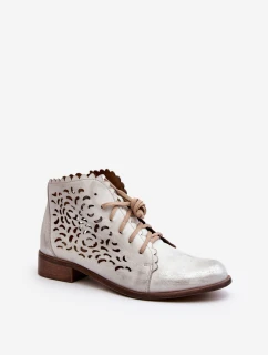 model 21646036 Dámské Botky Šněrovací Stříbrné - Zazoo