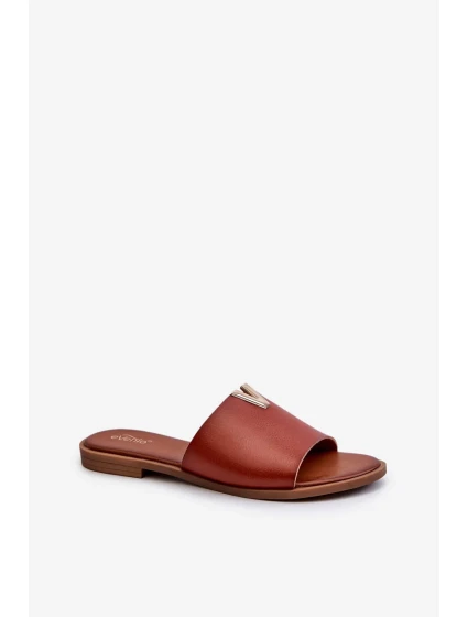 Dámske papuče z ekokože na plochom podpätku, hnedé Maliha Dámske papuče z ekokože na plochom podpätku, hnedé Maliha