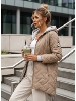 Dámska prechodná prešívaná bunda s predĺženým strihom béžová TY5612