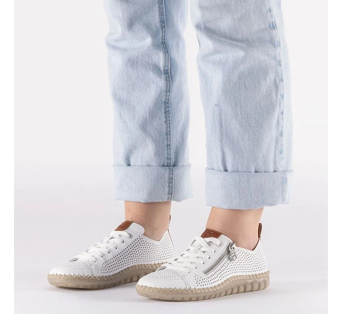 Dámske kožené ažurové biele poltopánky Rieker N2405-80