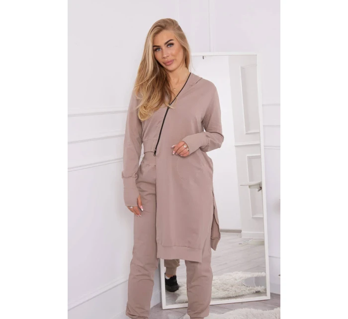 Mikinová súprava s dlhšou stranou tmavo béžová