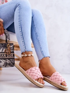 Skórzane Plecione Klapki Big Star JJ274921 Różowe