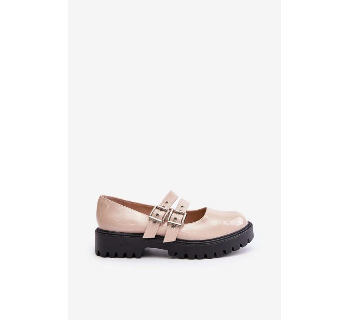 Dámské Lakované Polobotky S Pásky Béžové model 21671071 - Boto Dámské Lakované Polobotky S Pásky Béžové model 21671071 - Boto