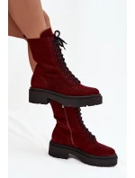 Botki Workery Damskie Z Naturalnego Zamsz Ocieplane Zazoo 4213 Bordowe