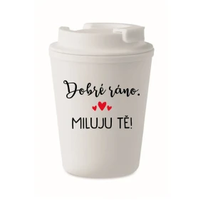 DOBRÉ RÁNO. MILUJU TĚ! - bílý termohrnek 300 ml