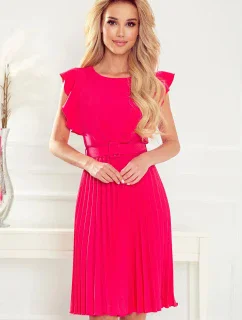 Dámské plisované šaty v malinové barvě s opaskem model 17996554 - numoco