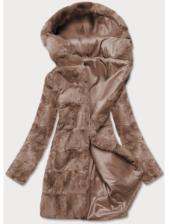 Hnedá dámska bunda - kožúšok s kapucňou (BR9741-12)