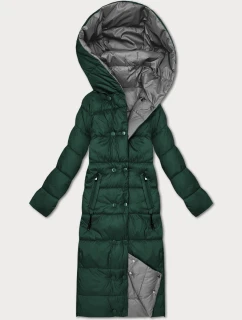 Tmavo zeleno-sivá obojstranná zimná bunda po kolená Minority (P3-6017-33+61)