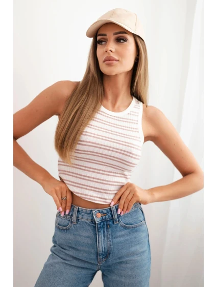 Dámska bavlnená pruhovaná blúzka bez rukávov tmavoružová Dámska bavlnená pruhovaná blúzka bez rukávov tmavoružová