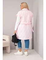 Dámske Plus veľkosť prešívaná vesta s opaskom a golierom Candy Pink