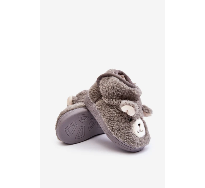 Kapcie Dziecięce Ocieplane Z Misiem Szare Eberra