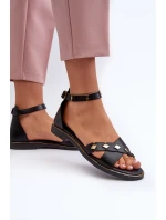 model 21657362 Ploché Dámské Kožené Sandály Černé - Zazoo