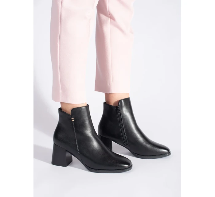 Exkluzívne dámske čierne členkové topánky so širokým podpätkom