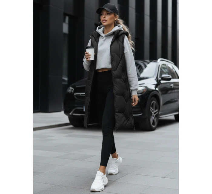 Dámska dlhá prešívaná vesta čierna FashionStreet TY5269