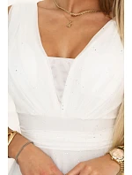 Dlouhé maxi šaty s  a hlubokým výstřihem ecru barva model 22079727 - numoco basic