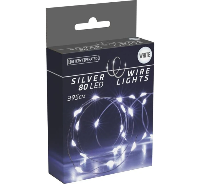 DRÔTENÉ SVETLÁ BATÉRIOVO OVLÁDANÉ GIRLANDY 80 LED STUDENÁ BIELA