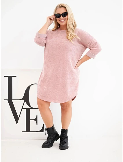 Dámské šaty Plus Size manšestrové s volným střihem tmavý pudrově růžová Dámské šaty Plus Size manšestrové s volným střihem tmavý pudrově růžová