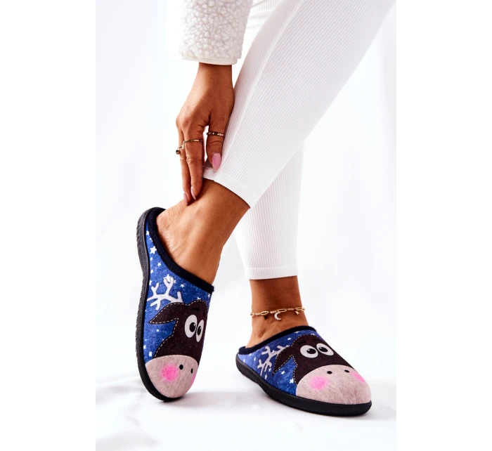 Papcie Ocieplane Wzór Renifer Niebieskie Elodie