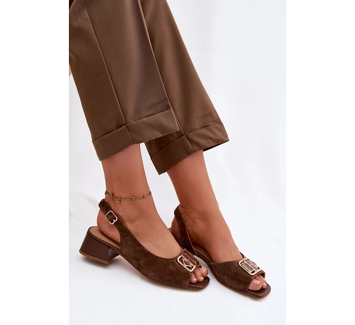 Elegantní sandály z přírodního semiše na podpatku D&A CE61-3127 Hnědé