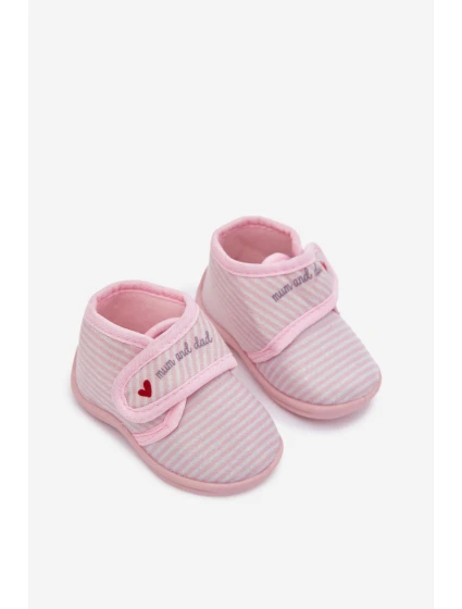 Detské papuče na suchý zips s prúžkami - svetloružové Lavelle