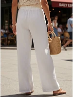 Dámske letné široké biele plátenné nohavice FashionStreet UY3080 Dámske letné široké biele plátenné nohavice FashionStreet UY3080