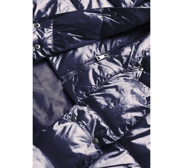 Tmavomodré dlhé dámske sako s opaskom (ag8-8002)