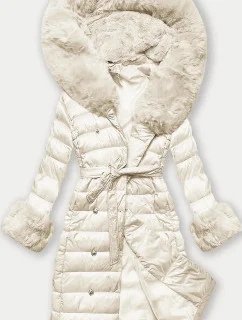 Dámský péřový kabát v barvě ecru se zapínáním na knoflíky model 21248471 - J.STYLE