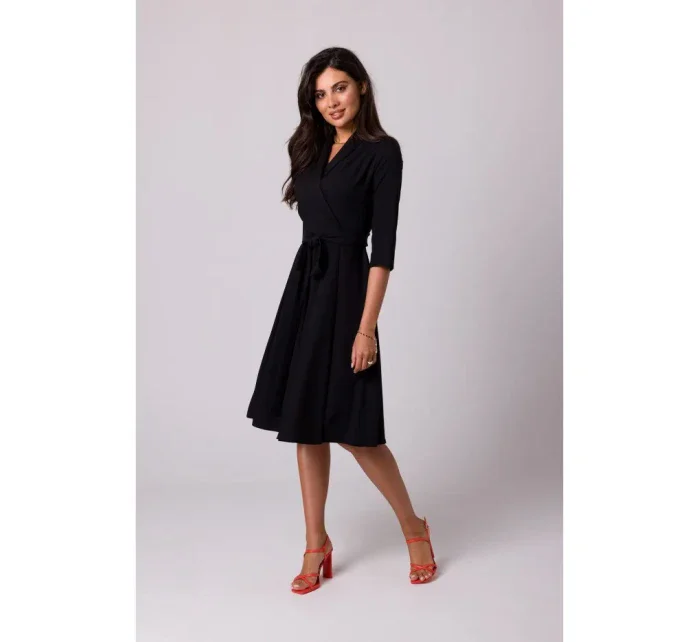 B255 Zavinovacie šaty so šálovým golierom - čierne