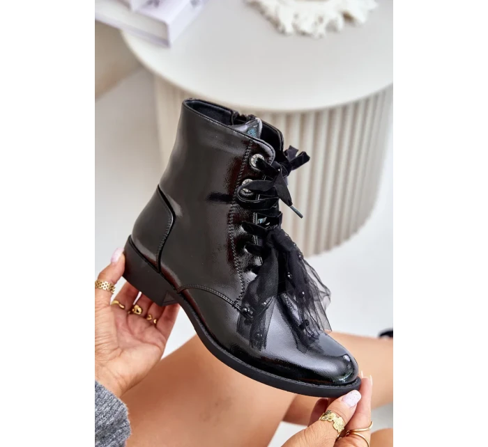 Lakované zateplené členkové topánky so zipsom S.Barski Black Lakované zateplené členkové topánky so zipsom S.Barski Black