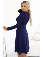 model 21318841 Pohodlné trapézové šaty s dlouhými rukávy tmavě modré - numoco model 21318841 Pohodlné trapézové šaty s dlouhými rukávy tmavě modré - numoco