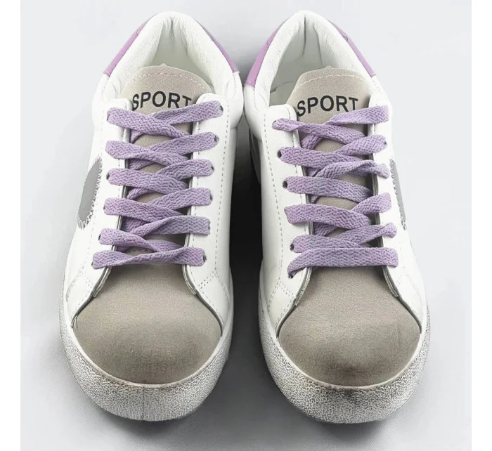 Bielo-fialové dámske tenisky trampky z rôznych spojených materiálov (1088)