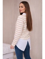 Pruhovaná bavlnená blúzka s golierom svetlo béžová+tmavo béžová Pruhovaná bavlnená blúzka s golierom svetlo béžová+tmavo béžová