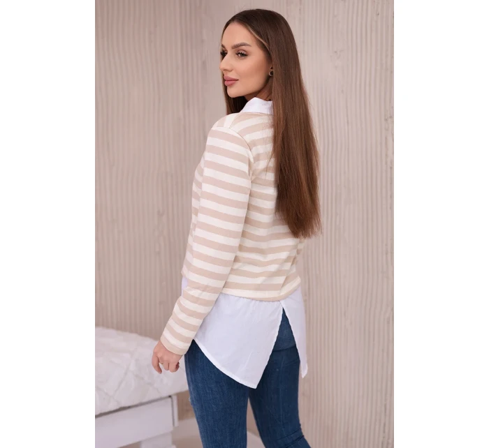 Pruhovaná bavlnená blúzka s golierom svetlo béžová+tmavo béžová Pruhovaná bavlnená blúzka s golierom svetlo béžová+tmavo béžová