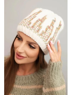 Dámska zimná pletená čiapka s ozdobným vzorom K454 ecru + zelená
