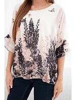 Dámska blúzka s plisovanými rukávmi a potlačou čierna