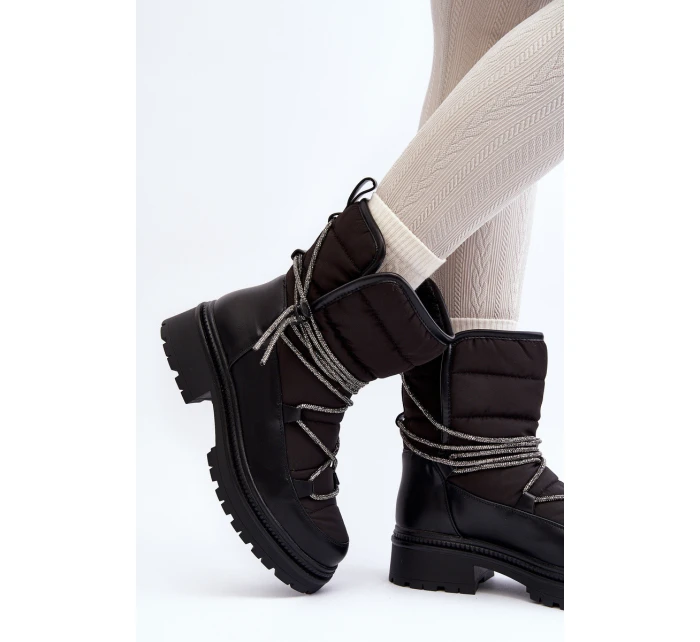 Śniegowce Damskie Z Ozdobnym Wiązaniem Czarne Rilana Śniegowce Damskie Z Ozdobnym Wiązaniem Czarne Rilana