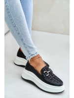 Kožené Dámské Mokasíny Na Platformě S Dekorací Černé model 21675568 - VINCEZA