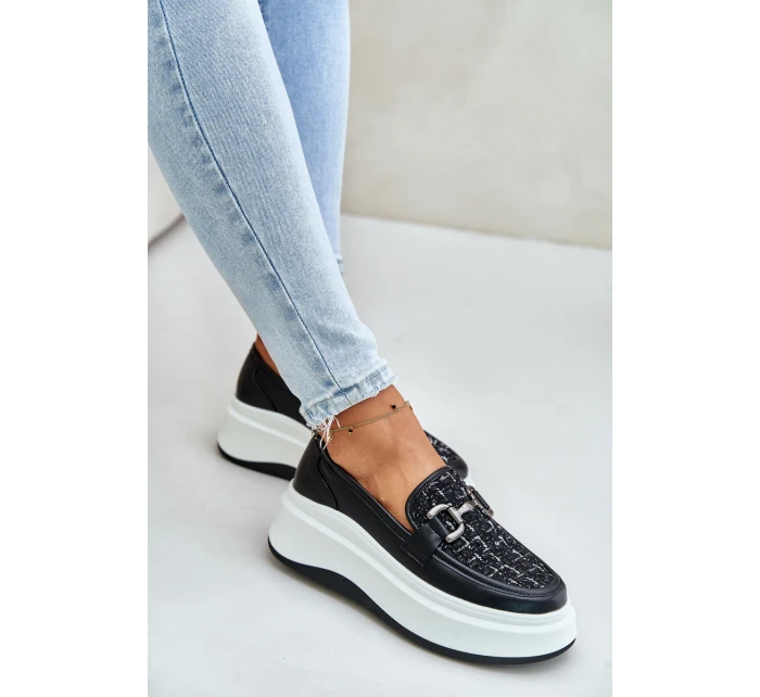 Kožené Dámské Mokasíny Na Platformě S Dekorací Černé model 21675568 - VINCEZA