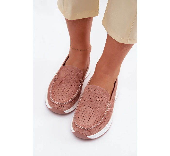 Růžové dámské semišové mokasiny Pevina