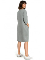 B083 Oversized šaty s predným vreckom - šedé
