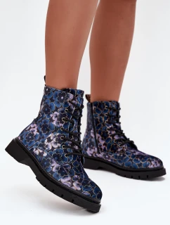 Dámske zateplené členkové topánky 57C1052 Dark Blue Pattern - Artiker