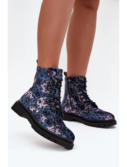 Dámske zateplené členkové topánky 57C1052 Dark Blue Pattern - Artiker