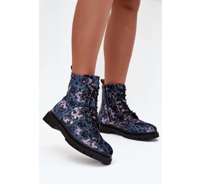 Dámske zateplené členkové topánky 57C1052 Dark Blue Pattern - Artiker