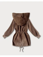 Hnedá bunda z alpaky s vreckami (W010#)